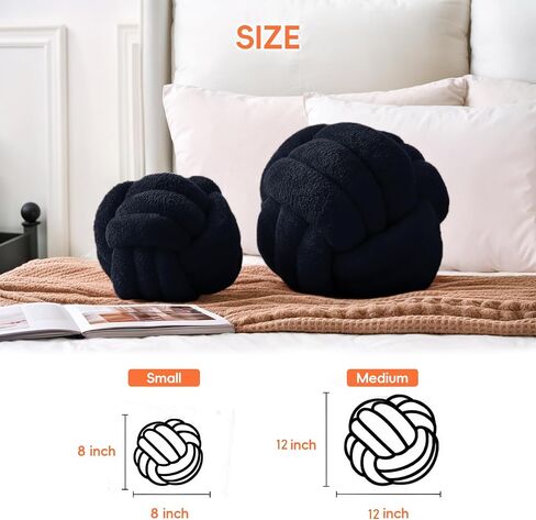 Knot Pillow Ball Plush - Decorative Throw Pillows for Bed Relieve Stress, Round Knot Cushion for Sofa Decor Pet Toy, Black 8 inch in Saudi Arabia