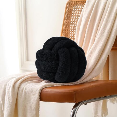 Knot Pillow Ball Plush - Decorative Throw Pillows for Bed Relieve Stress, Round Knot Cushion for Sofa Decor Pet Toy, Black 8 inch in Saudi Arabia