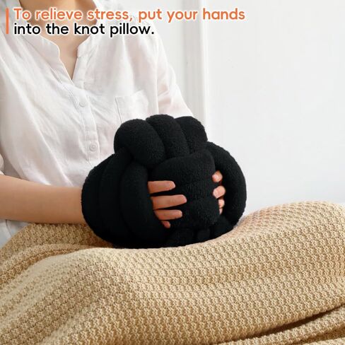 Knot Pillow Ball Plush - Decorative Throw Pillows for Bed Relieve Stress, Round Knot Cushion for Sofa Decor Pet Toy, Black 8 inch in Saudi Arabia