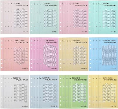 48 ورقة توفير الأموال تحدي المتتبعين ، 6 حلقة A6 Binder Savings Challenge ، بطاقات مخطط الميزانية القابلة لإعادة الاستخدام ، تحديات التوفير المتعددة من أجل الحشو النقدي in Kuwait