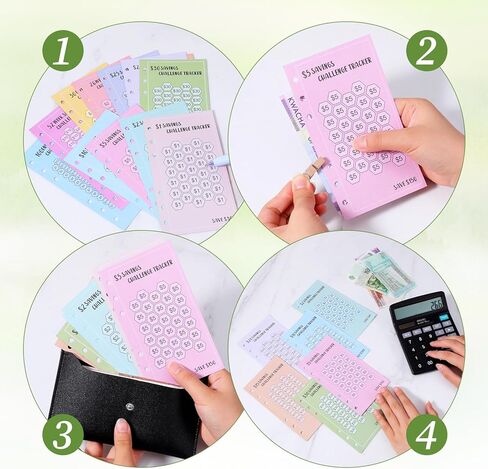 48 ورقة توفير الأموال تحدي المتتبعين ، 6 حلقة A6 Binder Savings Challenge ، بطاقات مخطط الميزانية القابلة لإعادة الاستخدام ، تحديات التوفير المتعددة من أجل الحشو النقدي in Kuwait