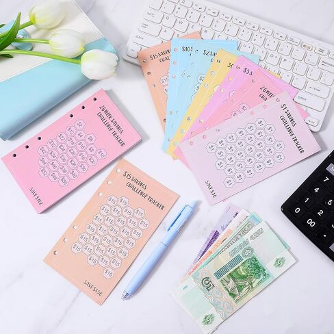 48 ورقة توفير الأموال تحدي المتتبعين ، 6 حلقة A6 Binder Savings Challenge ، بطاقات مخطط الميزانية القابلة لإعادة الاستخدام ، تحديات التوفير المتعددة من أجل الحشو النقدي in Kuwait