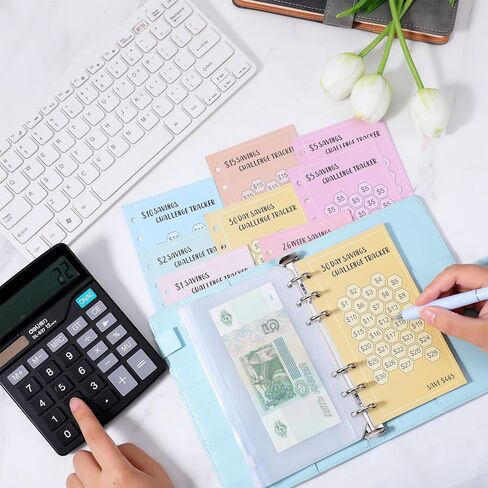 48 ورقة توفير الأموال تحدي المتتبعين ، 6 حلقة A6 Binder Savings Challenge ، بطاقات مخطط الميزانية القابلة لإعادة الاستخدام ، تحديات التوفير المتعددة من أجل الحشو النقدي in Kuwait
