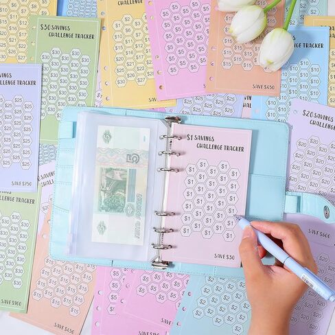 48 ورقة توفير الأموال تحدي المتتبعين ، 6 حلقة A6 Binder Savings Challenge ، بطاقات مخطط الميزانية القابلة لإعادة الاستخدام ، تحديات التوفير المتعددة من أجل الحشو النقدي in Kuwait