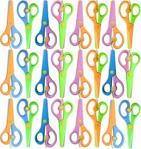 Kids Scissors 12PCS Toddler Safety Scissors with Spring Lever,Anti-Pinch Design,Blunt Tips & Soft ABS Handles for Kids Craft, Preschool, Classroom or Homeschool Use in Kuwait