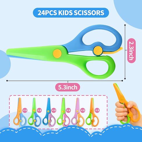 Kids Scissors 12PCS Toddler Safety Scissors with Spring Lever,Anti-Pinch Design,Blunt Tips & Soft ABS Handles for Kids Craft, Preschool, Classroom or Homeschool Use in Kuwait