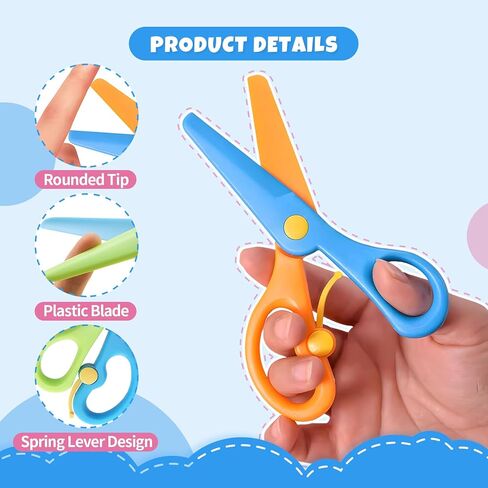 Kids Scissors 12PCS Toddler Safety Scissors with Spring Lever,Anti-Pinch Design,Blunt Tips & Soft ABS Handles for Kids Craft, Preschool, Classroom or Homeschool Use in Kuwait