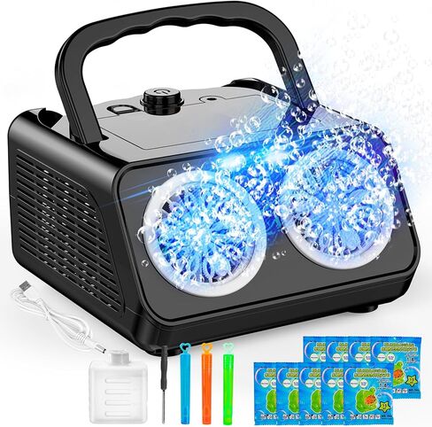 Bubble Machine Portable Bubble Maker for Kids with 2 Fans,Plug in or Battery Operated Bubble Blower,20000+ Bubbles Per Minute for Outdoor Wedding Birthday Halloween in Kuwait