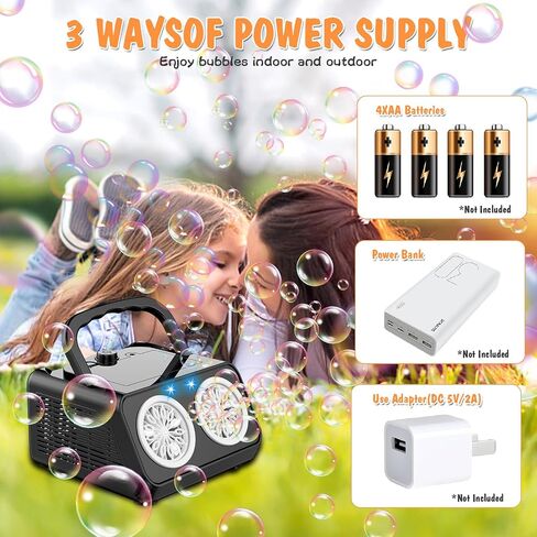 Bubble Machine Portable Bubble Maker for Kids with 2 Fans,Plug in or Battery Operated Bubble Blower,20000+ Bubbles Per Minute for Outdoor Wedding Birthday Halloween in Kuwait