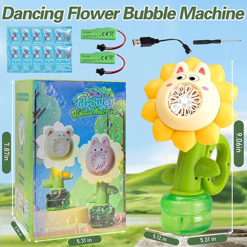 Sunflower Bubble Machine for Kids Automatic Flower Bubble Toy with Colorful Lighting for Toddlers Handheld 20000+Bubbles 3 Modes Fun Swing Dance Bubble Maker Blower Blaster Outdoor Toys Type-C(Yellow) in Kuwait