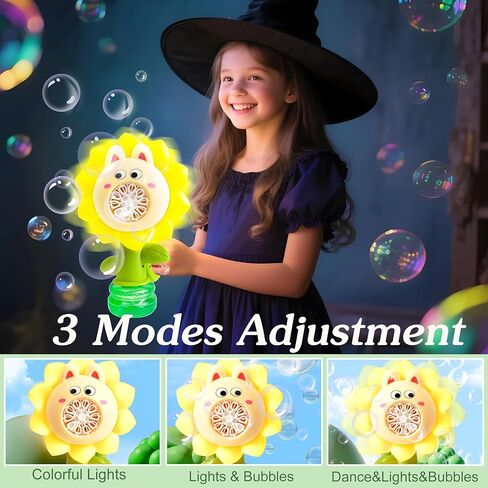 Sunflower Bubble Machine for Kids Automatic Flower Bubble Toy with Colorful Lighting for Toddlers Handheld 20000+Bubbles 3 Modes Fun Swing Dance Bubble Maker Blower Blaster Outdoor Toys Type-C(Yellow) in Kuwait
