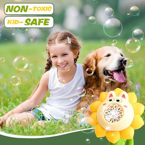 Sunflower Bubble Machine for Kids Automatic Flower Bubble Toy with Colorful Lighting for Toddlers Handheld 20000+Bubbles 3 Modes Fun Swing Dance Bubble Maker Blower Blaster Outdoor Toys Type-C(Yellow) in Kuwait