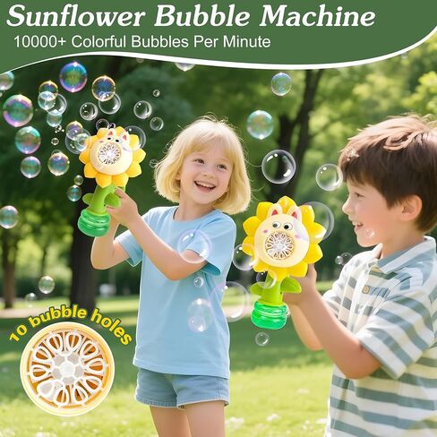 Sunflower Bubble Machine for Kids Automatic Flower Bubble Toy with Colorful Lighting for Toddlers Handheld 20000+Bubbles 3 Modes Fun Swing Dance Bubble Maker Blower Blaster Outdoor Toys Type-C(Yellow) in Kuwait