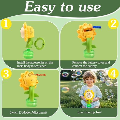 Sunflower Bubble Machine for Kids Automatic Flower Bubble Toy with Colorful Lighting for Toddlers Handheld 20000+Bubbles 3 Modes Fun Swing Dance Bubble Maker Blower Blaster Outdoor Toys Type-C(Yellow) in Kuwait