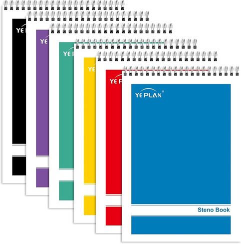 Yeplan Top Spiral Notebook 6x9 6 Pack ، Steno Pads Notebooks مع Gregg يحكمها الورق البيضاء ، وأدفاب الدفاتر ومنصات الكتابة للمدرسة ، والكلية ، والعمل ، والمكتب ، والمنزل ، و 60 ورقة ، 6 ألوان متنوعة in Kuwait