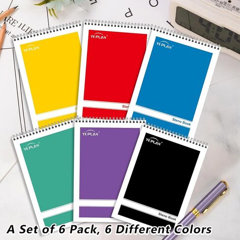 Yeplan Top Spiral Notebook 6x9 6 Pack ، Steno Pads Notebooks مع Gregg يحكمها الورق البيضاء ، وأدفاب الدفاتر ومنصات الكتابة للمدرسة ، والكلية ، والعمل ، والمكتب ، والمنزل ، و 60 ورقة ، 6 ألوان متنوعة in Kuwait