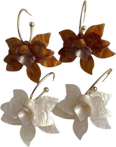SINIDE Handmade Bohemian Acrylic Large Flower Dangle Drop Earrings Unique Resin Tiered Petal Flower Line Earrings for Women Wedding Travel Photography Fashion Jewelry for Mom Friends Gifts (2 Pairs) in Saudi Arabia