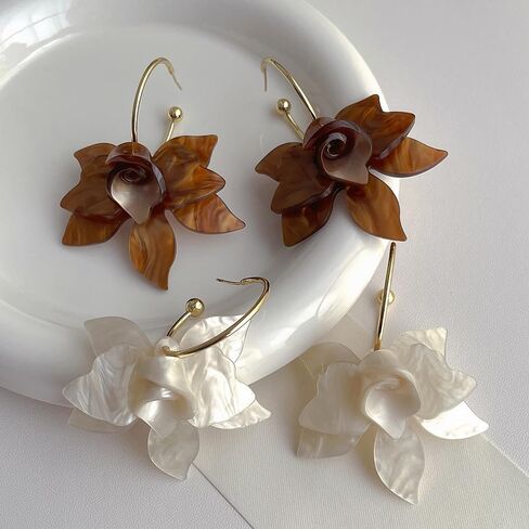 SINIDE Handmade Bohemian Acrylic Large Flower Dangle Drop Earrings Unique Resin Tiered Petal Flower Line Earrings for Women Wedding Travel Photography Fashion Jewelry for Mom Friends Gifts (2 Pairs) in Saudi Arabia