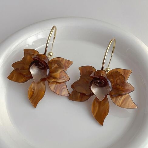 SINIDE Handmade Bohemian Acrylic Large Flower Dangle Drop Earrings Unique Resin Tiered Petal Flower Line Earrings for Women Wedding Travel Photography Fashion Jewelry for Mom Friends Gifts (2 Pairs) in Saudi Arabia