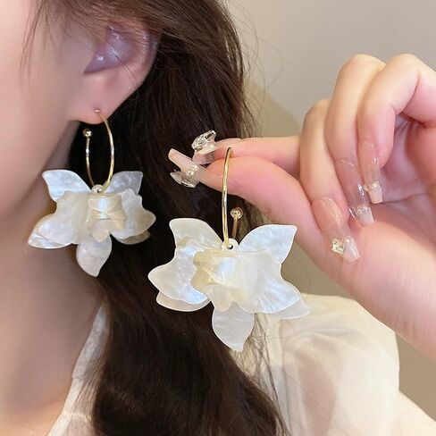 SINIDE Handmade Bohemian Acrylic Large Flower Dangle Drop Earrings Unique Resin Tiered Petal Flower Line Earrings for Women Wedding Travel Photography Fashion Jewelry for Mom Friends Gifts (2 Pairs) in Saudi Arabia
