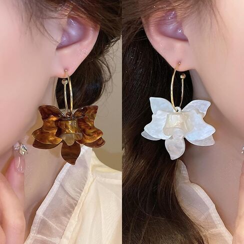 SINIDE Handmade Bohemian Acrylic Large Flower Dangle Drop Earrings Unique Resin Tiered Petal Flower Line Earrings for Women Wedding Travel Photography Fashion Jewelry for Mom Friends Gifts (2 Pairs) in Saudi Arabia