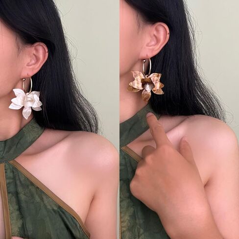 SINIDE Handmade Bohemian Acrylic Large Flower Dangle Drop Earrings Unique Resin Tiered Petal Flower Line Earrings for Women Wedding Travel Photography Fashion Jewelry for Mom Friends Gifts (2 Pairs) in Saudi Arabia