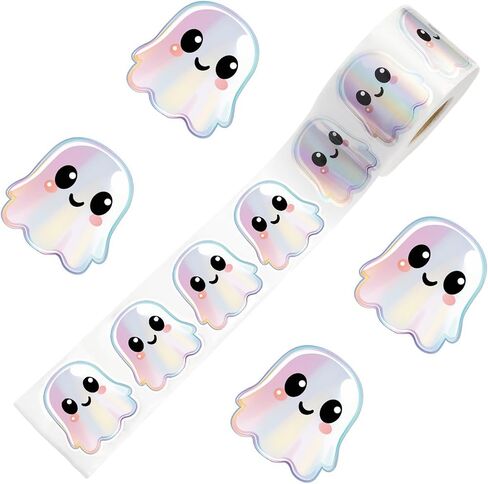 500pcs Halloween Ghost Stickers Roll-ملصقات أشباح لطيفة ثلاثية الأبعاد ، ملصقات عيد الهالوين ذاتية الالتصاق بالماء للحفلة ، المغلف ، سجل القصاصات والديكور المجلة (أ) in Kuwait