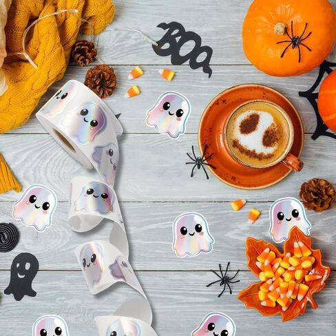 500pcs Halloween Ghost Stickers Roll-ملصقات أشباح لطيفة ثلاثية الأبعاد ، ملصقات عيد الهالوين ذاتية الالتصاق بالماء للحفلة ، المغلف ، سجل القصاصات والديكور المجلة (أ) in Kuwait