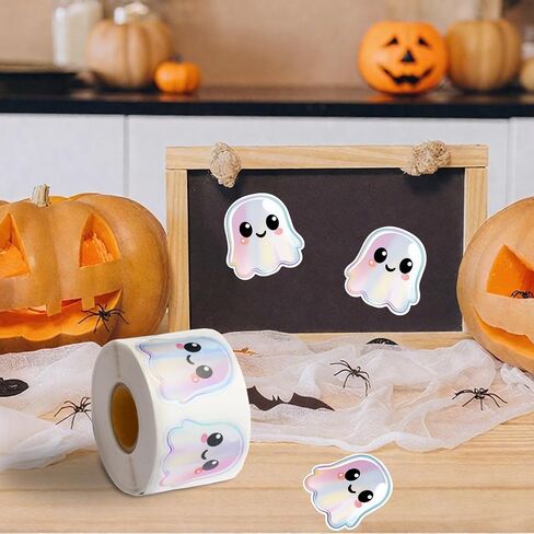 500pcs Halloween Ghost Stickers Roll-ملصقات أشباح لطيفة ثلاثية الأبعاد ، ملصقات عيد الهالوين ذاتية الالتصاق بالماء للحفلة ، المغلف ، سجل القصاصات والديكور المجلة (أ) in Kuwait