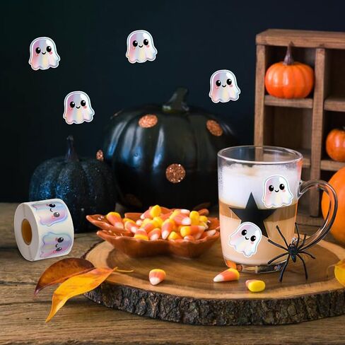 500pcs Halloween Ghost Stickers Roll-ملصقات أشباح لطيفة ثلاثية الأبعاد ، ملصقات عيد الهالوين ذاتية الالتصاق بالماء للحفلة ، المغلف ، سجل القصاصات والديكور المجلة (أ) in Kuwait