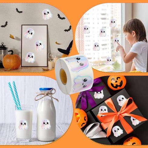 500pcs Halloween Ghost Stickers Roll-ملصقات أشباح لطيفة ثلاثية الأبعاد ، ملصقات عيد الهالوين ذاتية الالتصاق بالماء للحفلة ، المغلف ، سجل القصاصات والديكور المجلة (أ) in Kuwait