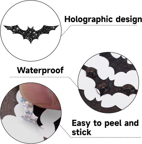 ملصقات الخفافيش في عيد الهالوين - 600pcs ملصقات BAT BAT الأسود ملصقات ثلاثية الأبعاد مقاومة للماء 1.5 بوصة ملصقات عيد الهالوين لطيف لأكياس Goodie غلاف مختائم زخارف الحفلات (الأسود) in Kuwait