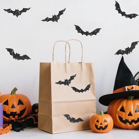 ملصقات الخفافيش في عيد الهالوين - 600pcs ملصقات BAT BAT الأسود ملصقات ثلاثية الأبعاد مقاومة للماء 1.5 بوصة ملصقات عيد الهالوين لطيف لأكياس Goodie غلاف مختائم زخارف الحفلات (الأسود) in Kuwait