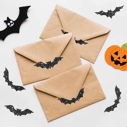 ملصقات الخفافيش في عيد الهالوين - 600pcs ملصقات BAT BAT الأسود ملصقات ثلاثية الأبعاد مقاومة للماء 1.5 بوصة ملصقات عيد الهالوين لطيف لأكياس Goodie غلاف مختائم زخارف الحفلات (الأسود) in Kuwait