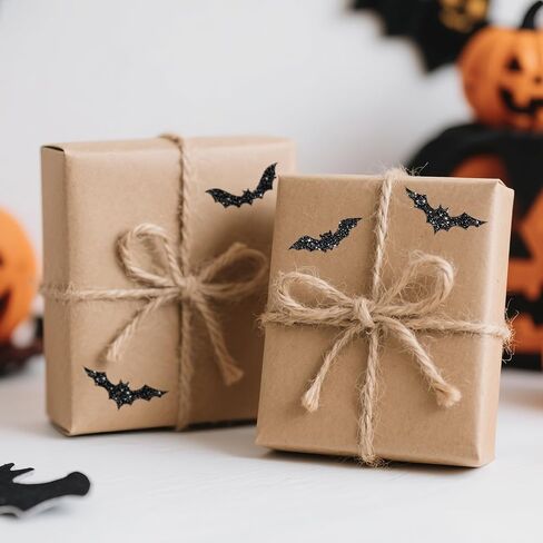 ملصقات الخفافيش في عيد الهالوين - 600pcs ملصقات BAT BAT الأسود ملصقات ثلاثية الأبعاد مقاومة للماء 1.5 بوصة ملصقات عيد الهالوين لطيف لأكياس Goodie غلاف مختائم زخارف الحفلات (الأسود) in Kuwait