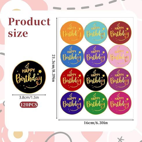 120Pcs Happy Birthday Stickers 1.5" Round Gold Foil Birthday Stamping Stickers Envelope Sticker Gift Seals Labels for Birth Day Party Cards Gift Treat Bags Wrapping in Saudi Arabia