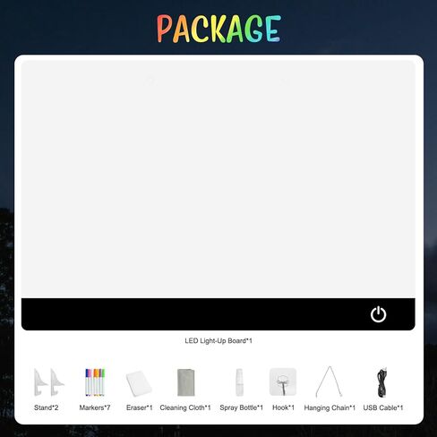 لوحة ملاحظة LED مع ألوان ، لوحة محو جاف الأكريليك ، 13.7 * 10 بوصة لوحة الرسائل الإضاءة ، لوحة الرسم LED قابلة لإعادة الاستخدام مع حامل و 7 علامات للمنزل ، المطبخ ، مكتب ، غرفة نوم ، مدرسة in Kuwait
