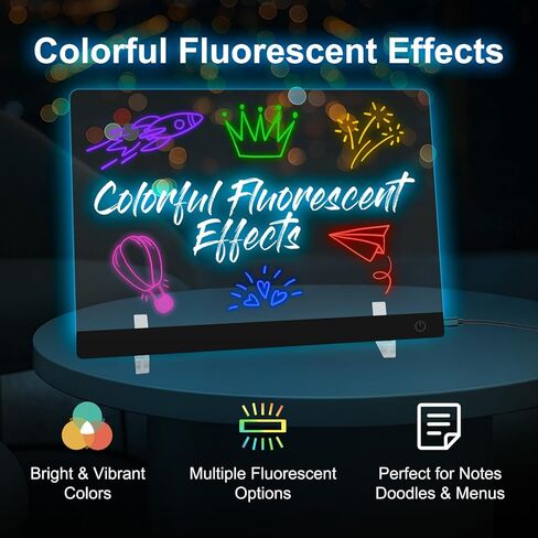 لوحة ملاحظة LED مع ألوان ، لوحة محو جاف الأكريليك ، 13.7 * 10 بوصة لوحة الرسائل الإضاءة ، لوحة الرسم LED قابلة لإعادة الاستخدام مع حامل و 7 علامات للمنزل ، المطبخ ، مكتب ، غرفة نوم ، مدرسة in Kuwait