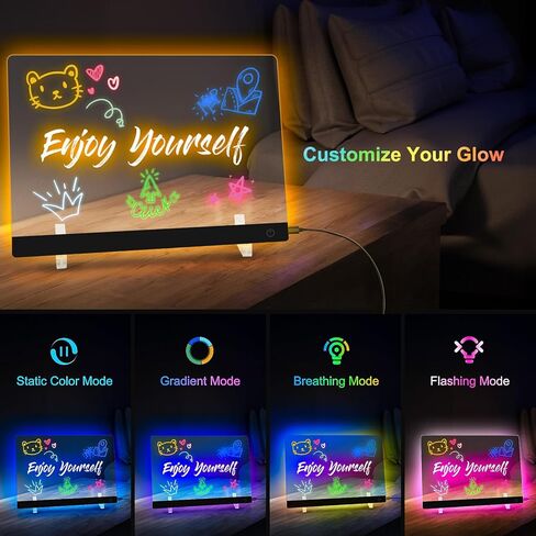 لوحة ملاحظة LED مع ألوان ، لوحة محو جاف الأكريليك ، 13.7 * 10 بوصة لوحة الرسائل الإضاءة ، لوحة الرسم LED قابلة لإعادة الاستخدام مع حامل و 7 علامات للمنزل ، المطبخ ، مكتب ، غرفة نوم ، مدرسة in Kuwait