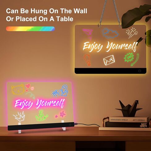 لوحة ملاحظة LED مع ألوان ، لوحة محو جاف الأكريليك ، 13.7 * 10 بوصة لوحة الرسائل الإضاءة ، لوحة الرسم LED قابلة لإعادة الاستخدام مع حامل و 7 علامات للمنزل ، المطبخ ، مكتب ، غرفة نوم ، مدرسة in Kuwait