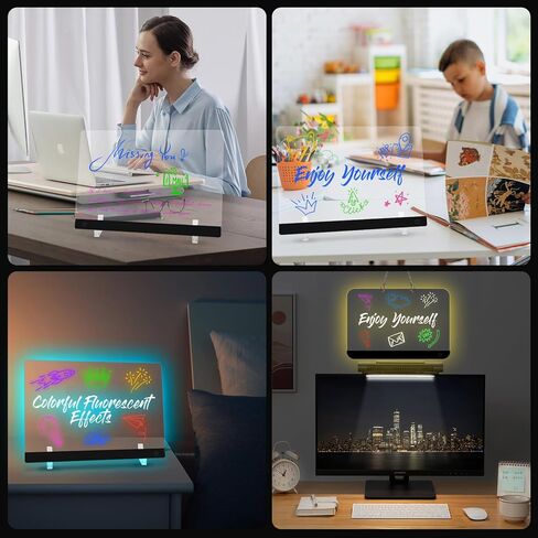 لوحة ملاحظة LED مع ألوان ، لوحة محو جاف الأكريليك ، 13.7 * 10 بوصة لوحة الرسائل الإضاءة ، لوحة الرسم LED قابلة لإعادة الاستخدام مع حامل و 7 علامات للمنزل ، المطبخ ، مكتب ، غرفة نوم ، مدرسة in Kuwait