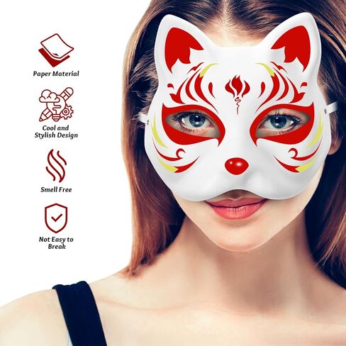 أقنعة قطة الهالوين الورقية: أقنعة حيوانية فارغة بيضاء ، نصف الوجه القناع الورقي الفارغ غير مصقول لتنكرات تأثيري in Saudi Arabia