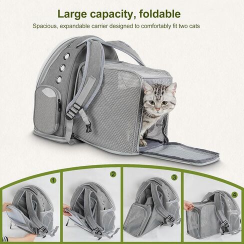 Cat Backpack Carrier - حقيبة ظهر كبيرة لخدعة Pet Bubble Pet Pet for Kitty Small Cog حتى 15 رطل | قابلة للتوسيع | مقاومة للماء | تصميم خفيف الوزن وتنفس مع دخول واسع in Kuwait