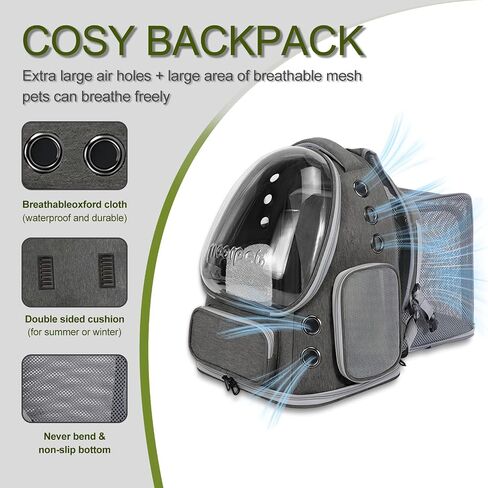 Cat Backpack Carrier - حقيبة ظهر كبيرة لخدعة Pet Bubble Pet Pet for Kitty Small Cog حتى 15 رطل | قابلة للتوسيع | مقاومة للماء | تصميم خفيف الوزن وتنفس مع دخول واسع in Kuwait