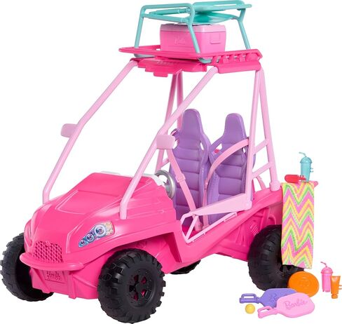 Mysteries Barbie: Playstence PlaySet مع سيارة عربات التي تجرها الدواب الشاطئية و 10 آسسوارات ، بما في ذلك شاطئ الكرسي والمنشفة in Kuwait