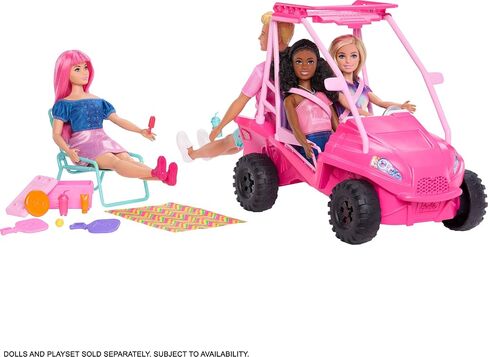 Mysteries Barbie: Playstence PlaySet مع سيارة عربات التي تجرها الدواب الشاطئية و 10 آسسوارات ، بما في ذلك شاطئ الكرسي والمنشفة in Kuwait