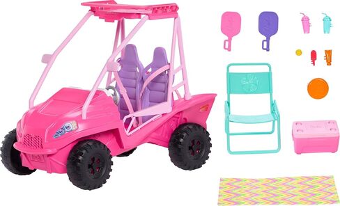 Mysteries Barbie: Playstence PlaySet مع سيارة عربات التي تجرها الدواب الشاطئية و 10 آسسوارات ، بما في ذلك شاطئ الكرسي والمنشفة in Kuwait