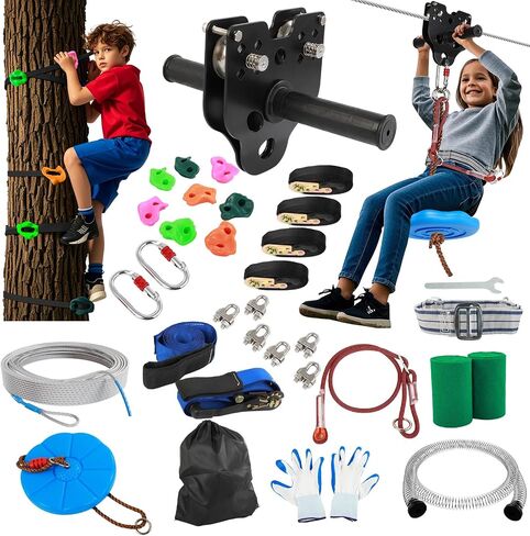 Dollate 200FT Zipline for Backyard Kids and Adults: Up to 400 lbs, Quick Tighten Zip Lines with Updated Removable Design Trolley,Seat,Spring Brake,Heavy Duty Ratchet Straps in Saudi Arabia