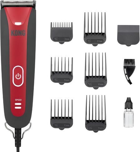 KONG 3-Speed Dog Clipper Grooming Kit – Stainless Steel Blade, Waterproof, LED Spotlight, 6 Guide Combs, 10-Foot Cord, Ergonomic Handle – Red/Gray, All Coat Types in Saudi Arabia