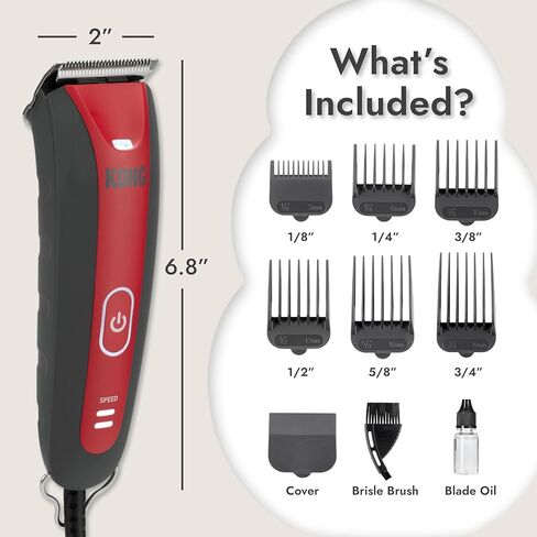 KONG 3-Speed Dog Clipper Grooming Kit – Stainless Steel Blade, Waterproof, LED Spotlight, 6 Guide Combs, 10-Foot Cord, Ergonomic Handle – Red/Gray, All Coat Types in Saudi Arabia